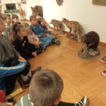 Grupa uczniów słucha wykładu na temat lasu