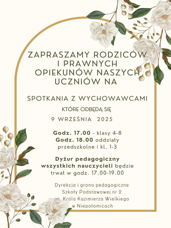 Informacja o terminie zebrań z rodzicami