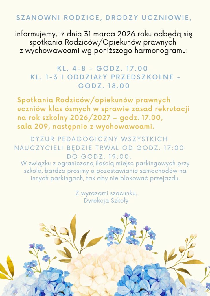 Ogłoszenie o zebraniach z rodzicami
