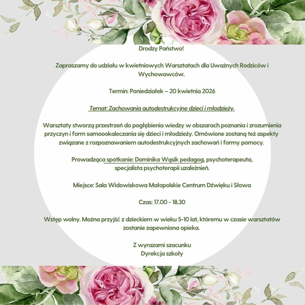 Ogłoszenie o warsztatach dla rodziców