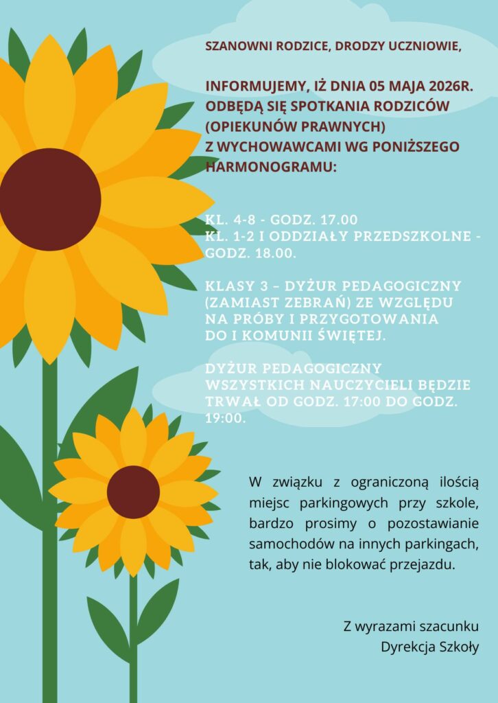 Ogłoszenie o zebraniu z rodzicami maj