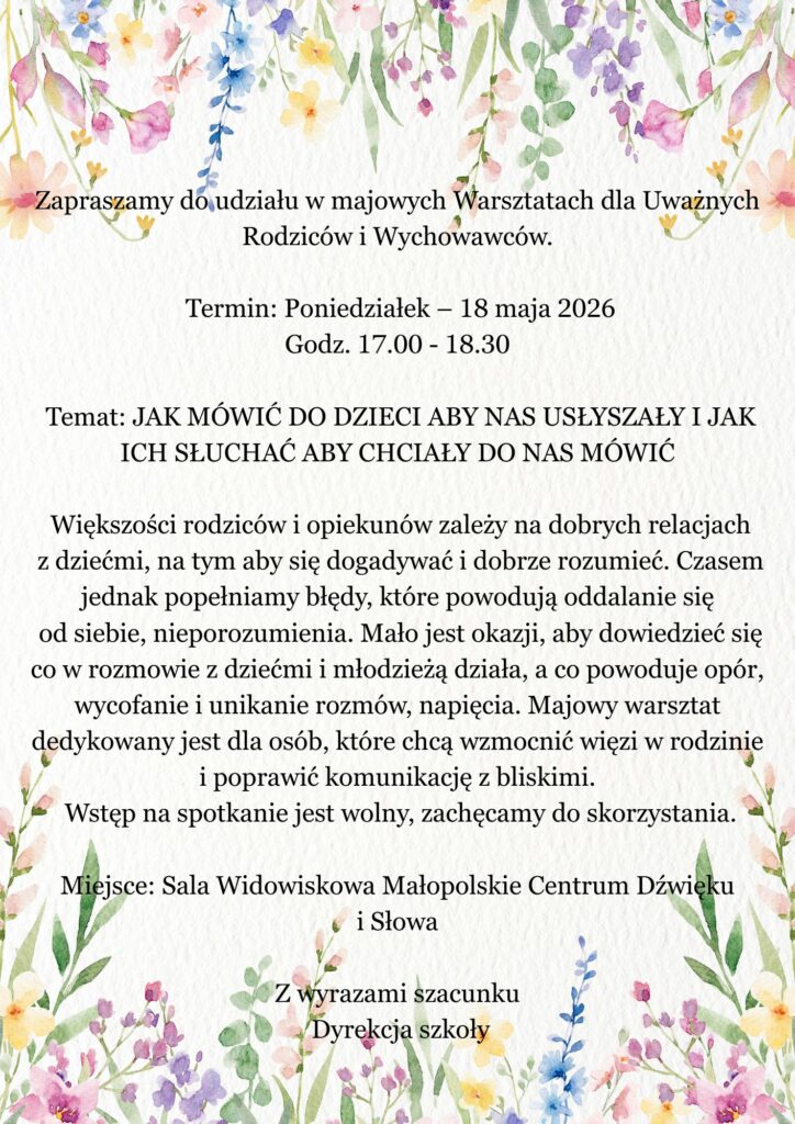 Ogłoszenie majowe o warsztatach