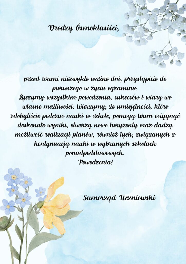 życzenia od samorządu uczniowskiego