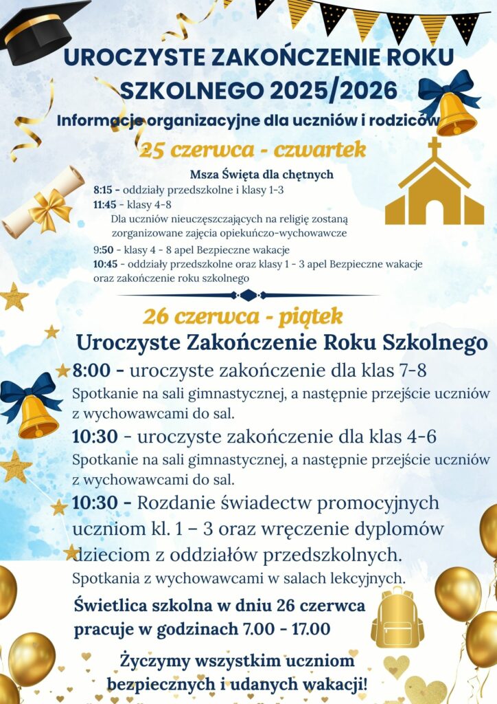 Ogłoszenie o zakończeniu roku szkolnego