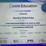 Zdjęcie certyfikatu przyznanego dla koordynatora