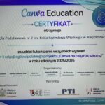 Zdjęcie certyfikatu przyznanego dla szkoły