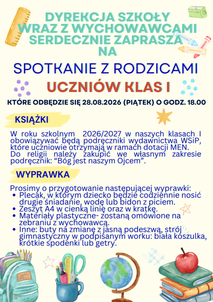 plakat informacja dla rodziców klas 1